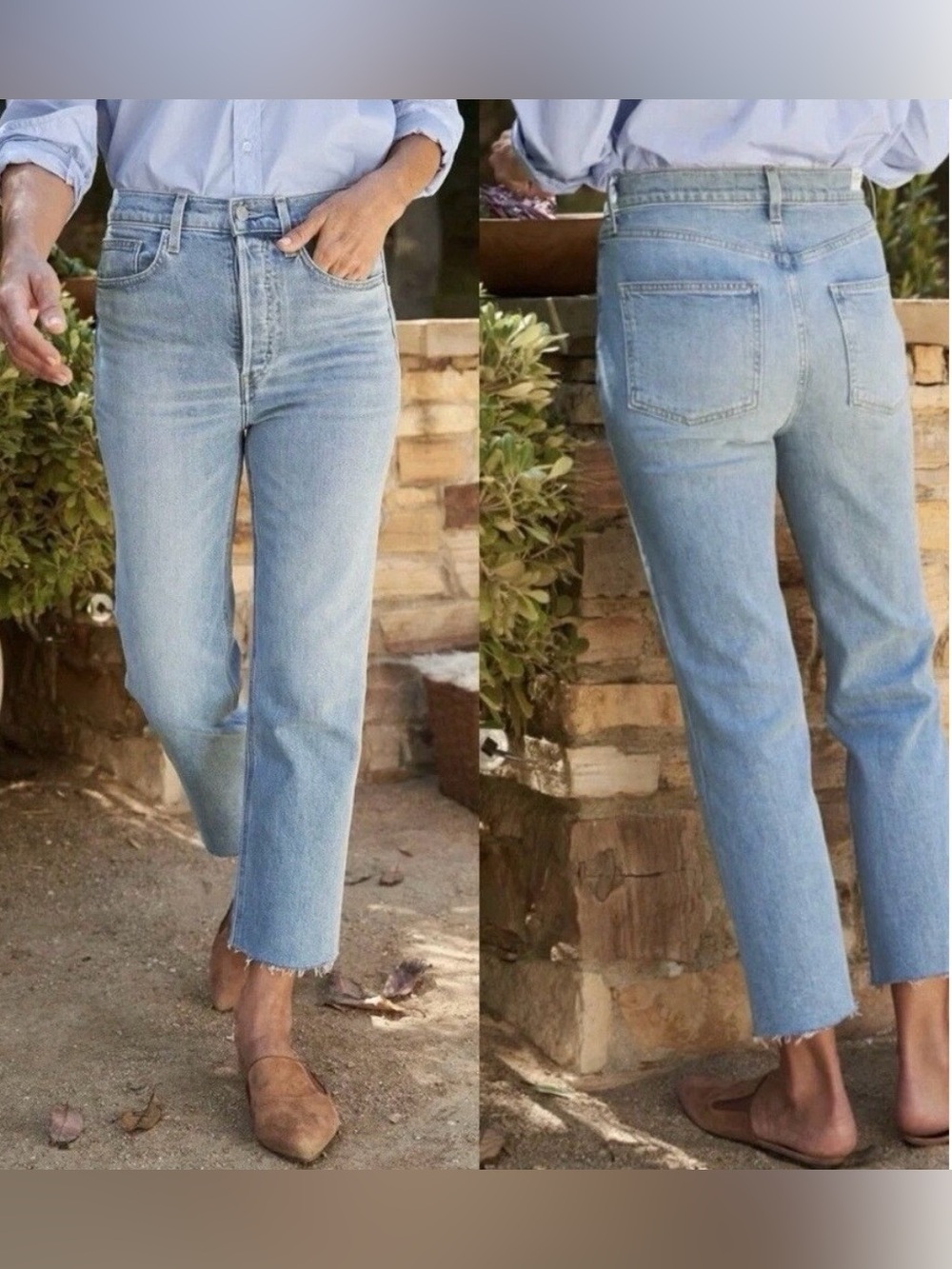 Frank & Eileen Monaghan Light Wash High-Rise Cropped raw hem Straight Jeans 31